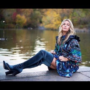 Zara Blue Velvet OTK Boots